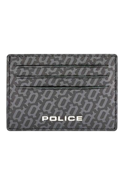 Police حامل بطاقات من الجلد الطبيعي أسود/رمادي
