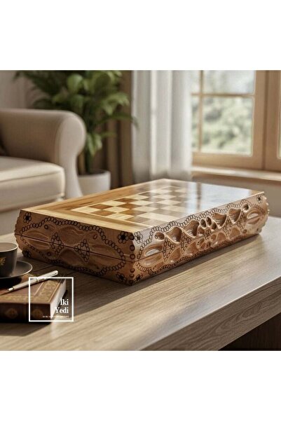 İki Yedi Konsept Santos Oyma Desen Masif Ahşap Tavla Takımı Parlak Kaplamalı ...