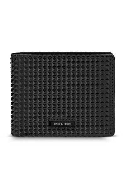 Police Pyramid Black Leather Bi-Fold Wallet for Men