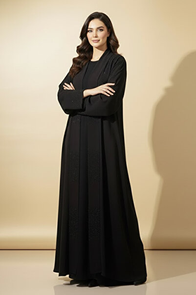 Muchmy عباية سوداء أنيقة وعصرية، تصميم فاخر محتشم للنساء، مزينة بأحجار الراين...