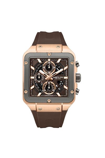 Kenneth Cole New York Arlington Brown Dial Black Silicone Strap Chronograph W...
