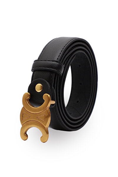 Velvoria حزام نسائي بإبزيم ذهبي عتيق باللون الأسود