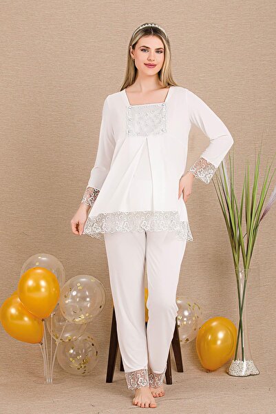 REN Women's 2-piece long sleeve maternity & nursing pajama set, button-down, ...