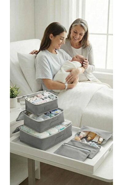 6pcs Baby Care Bag Hospital Checkout Maternity Bag Organizer Gray Set