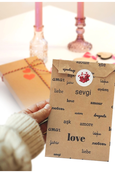 Bimotif 21 parça sevgililer günü hediye paket seti (20 adet 11x20 cm kese kağ...