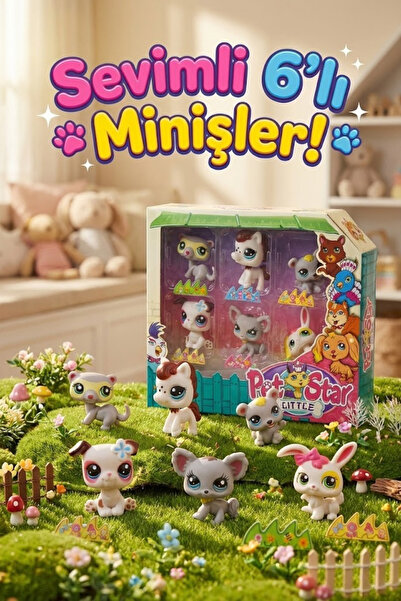 craftivio Little Pet Star Sevimli 6'lı Miniş Figür Seti - Kedi Köpek Tavşan K...