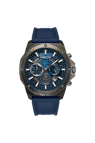 Kenneth Cole New York Hollis Blue Dial Black Silicone-Nylon Strap Chronograph...