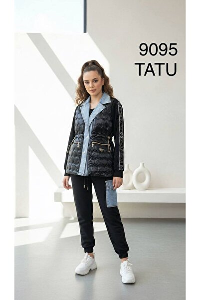 RED WOMAN FASHİON طقم ثلاثي مبطن بتفاصيل من الجينز طقم فيست