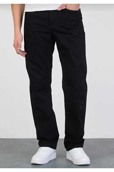 Avcı Erkek Siyah Düz Klasik Rahat Kesim Regular Fit Likralı Düğmelı Kot Pantolon