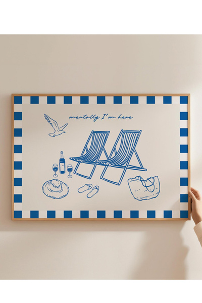 Taranist Kağıt Poster - Blue Picnic Illustration - Yaz ve Piknik Temalı Poster