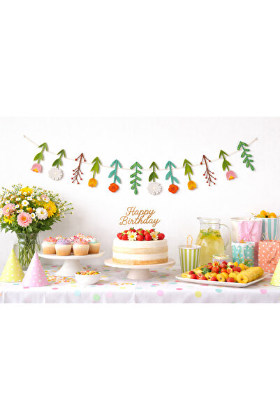 Partifabrik Colorful Flowers Themed Birthday Wall Tabletop Ornament