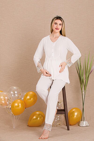 REN Women's 2-piece long sleeve maternity & nursing pajama set, button-down, ...