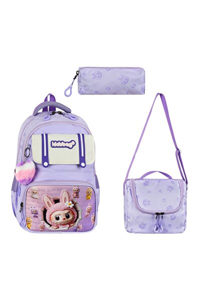 Meryem Çanta مجموعة كوليج كوري ستايل لابوبو مطبوع مكونة من 3 قطع من حقيبة الم...