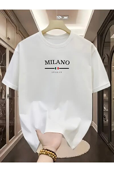 FUFLUNS Milano Italy Printed Unisex Women/Men Oversize Crop Neck T-Shirt