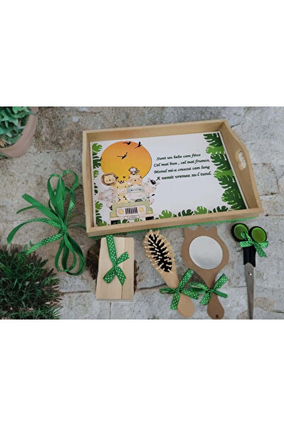 OBSIDION Set tavita taiere mot/turta cu print, 6 piese - Green Lion