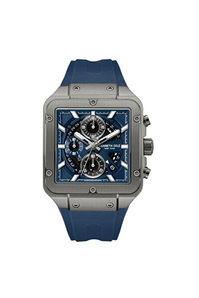 Kenneth Cole New York Arlington Blue Dial Black Silicone Strap Chronograph Wa...