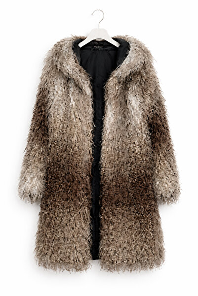 günay boutıque Hooded Plush Fur Coat