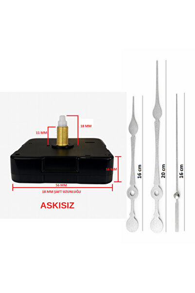 EXİZ TİCARET Askısız 18 mm Akar Sessiz Duvar Saati Mekanizması -Metal akrep-y...