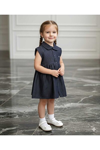 Pierre Cardin kot desenli Sıfır Kol Kız Çocuk Elbise