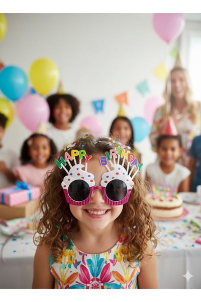 Emsay Store Beyaz Happy Birthday Parti Gözlüğü – Eğlenceli & Renkli Doğum Gün...