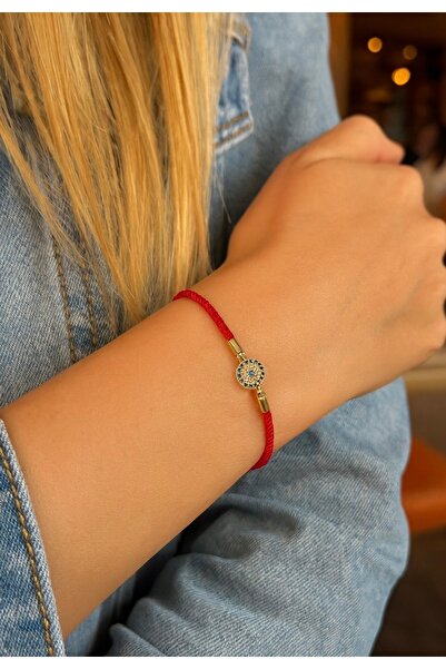 AychaAksesuar Vip zirkon taşlı nazar boncuklu asansörlü kırmızı ipli bileklik