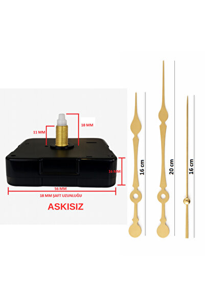 EXİZ TİCARET Askısız 18 mm Akar Sessiz Duvar Saati Mekanizması -Metal akrep-y...