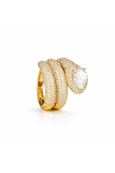 neslyaccessories Spiral Model Drop Stone Large Form Sparkling Gold Ring