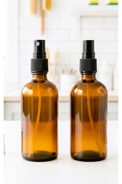 JUIWI 2 Adet Amber Boş Cam Şişe Sprey Kolonya Parfüm Dezenfektan Şişesi 2x100ml