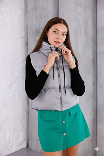 GİYİYORUM Kadın Kışlık Crop Şişme Yelek | Fermuarlı, Dik Yaka, Puff Dolgulu