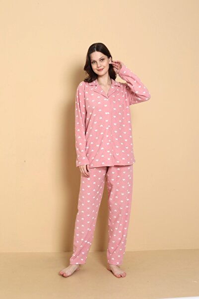 SEBOTEKS Front Buttoned Patterned Winter Fleece Women's Pajama Set 1620