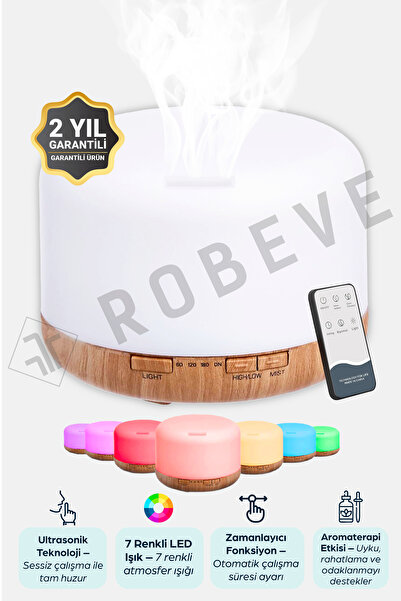 ROBEVE 500 ml Ultrasonik Aroma Difüzör Hava Nemlendirici Buhar Makinesi - 7 R...