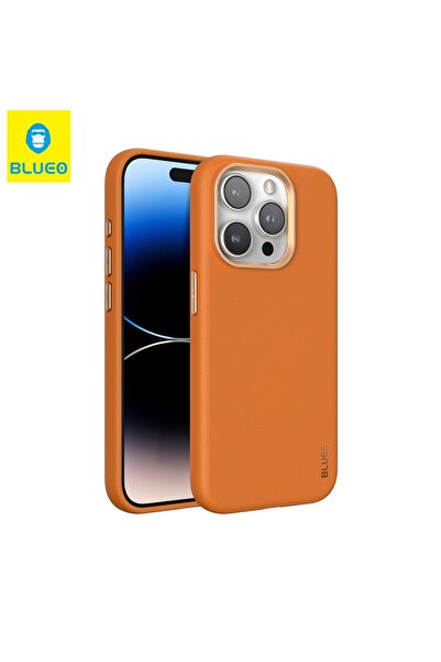 BLUEO Iphone 14 Pro Deri Premium Magsafe Kılıf Turuncu