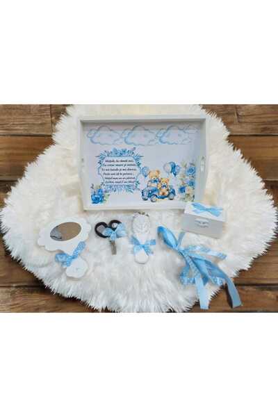 OBSIDION Tavita mot / turta colorata cu print - baby blue Teddy car