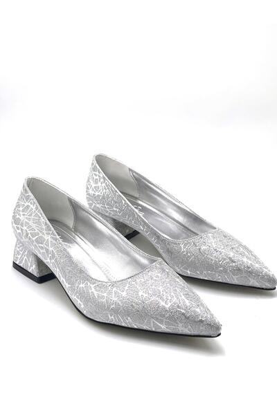 KİNDEP Biella Women's Short Heeled Shoes Silver
