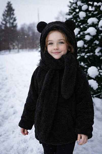 BEBEĞİME ÇORAP Children's Plush Scarf Beanie Hooded Welsoft Fleece Neck Collar