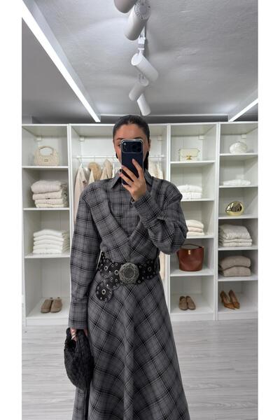 LUUNA STORE Morena Plaid Printed Design Shirt - Gray