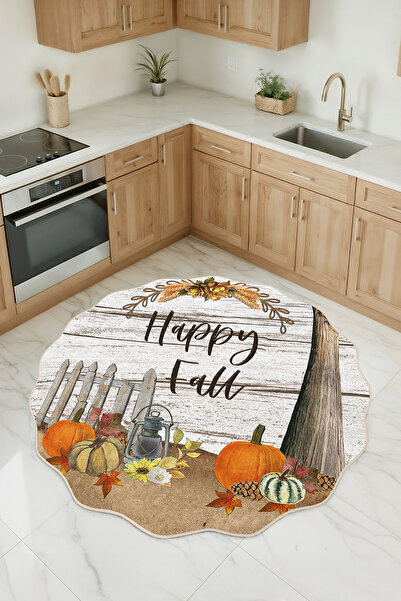 Realhomes Sonbahar Temalı Mum Desenli Özel Kesim Yuvarlak Yıkanabilir Kaymaz ...