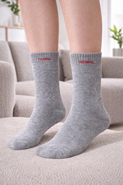 bilinen çorap Unisex Gri Termal Çorap 2 çift– Isı Yalıtımlı, Kalın Dokulu, Kı...