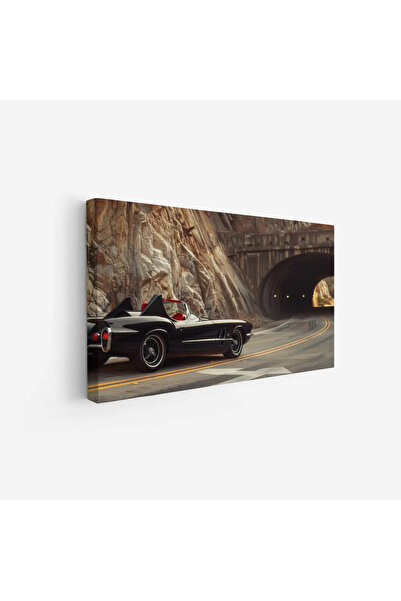 Tajridhome لوحة سيارات كلاسيكية - سيارة سوداء - صخور وجبال - درامي - لوحات فن...