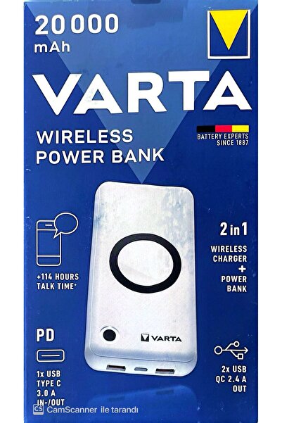 Varta Wıreless Power Bank 20000 mAh TYPE