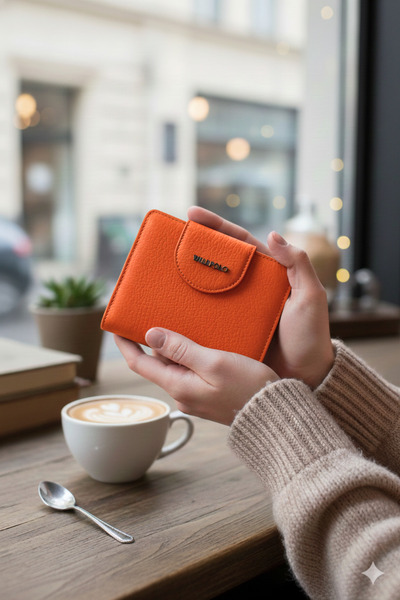 willpolo Genuine Leather Orange Women's Wallet Card Holder with Coin Compartment