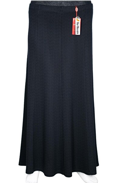 HESNA Women's Efsun Winter Printed 8-Piece Elastic Navy Blue Skirt R04