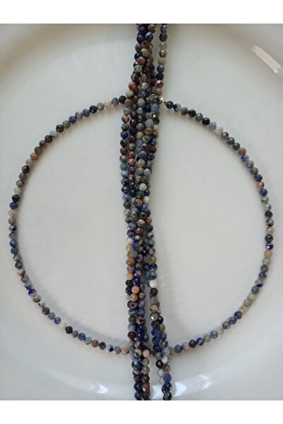 Mudita Tasarım 4 mm faset kesim gerçek doğal Sodalit taşı kolye