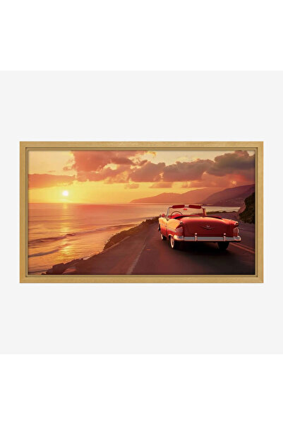 Tajridhome Car painting - Red car on the road - Sunset in warm colors - Seren...