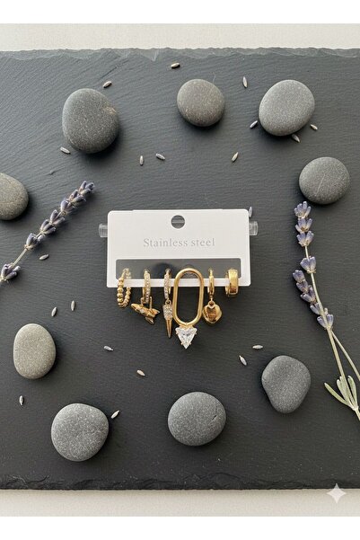 LUXENYA DESİGN Gold Color Stainless Steel U Chain Detailed Stone Heart Figure...