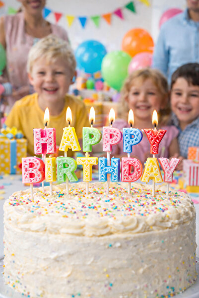 Emsay Store Happy Birthday Harf Mum Seti – Renkli Pasta Üstü Doğum Günü Mumla...