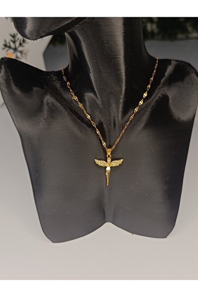 AKSESUARIM Zirkon Taşlı Melek Kanadı Kılıç Figürlü Altın Kaplama Kolye