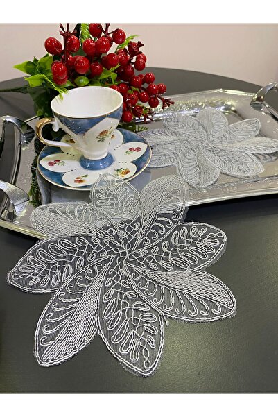 ART ÇEYİZ Gray Color Coffee Side Presentation Napkin, Coaster, Embroidered Pr...