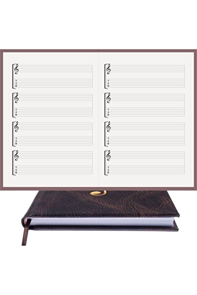 BİDEFTER Guitar Note Book with Treble and Bass Clefs 100% Handmade, Hand Stit...