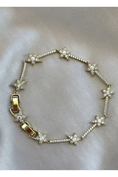 Stainlless Steel سوار فولاذي نسائي موديل نجمة مرصع بحجر الزركون مطلي بالذهب